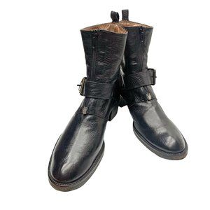Josephine Black Leather Front Zip Buckle Boots Made‎ in Italy